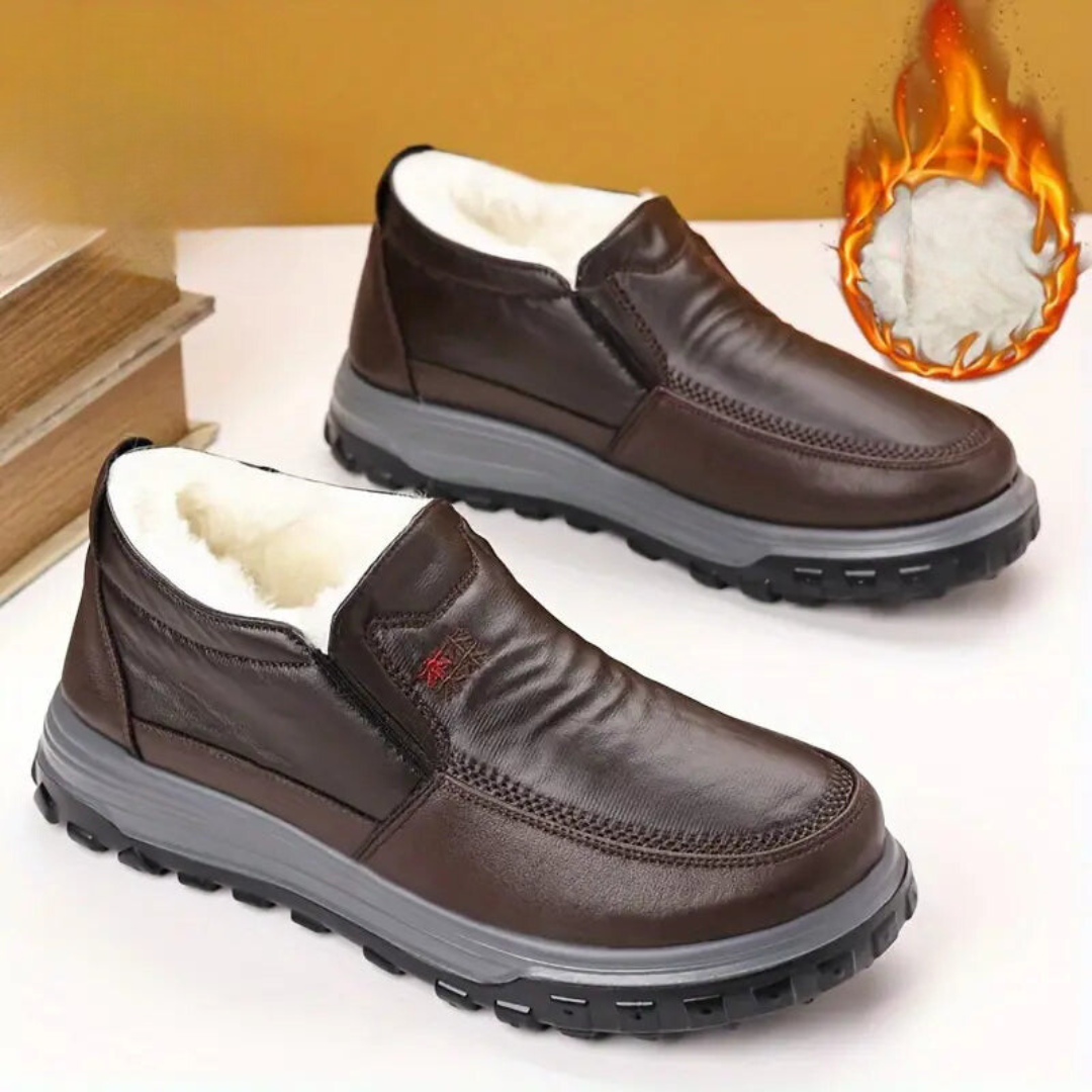 Mocassins Ergonómicos em Couro e à Prova de Água com Forro Polar para Homem