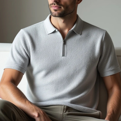 Camisa Pólo Casual de Algodão com Fecho de Correr à Frente e Gola Clássica